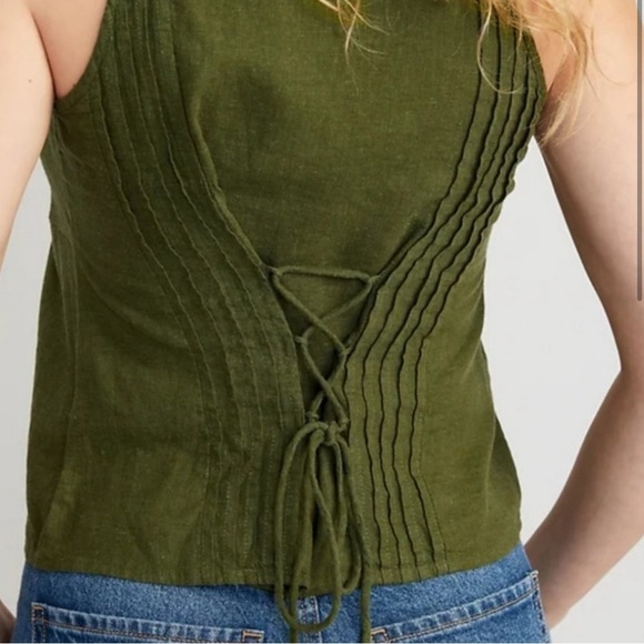 Old Navy green linen tank with back ties Size Small - Picture 2 of 10